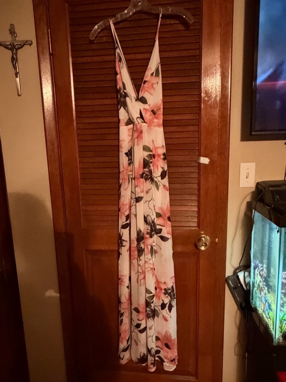 Charlotte Russe White Maxi Dress with Pink Floral Print